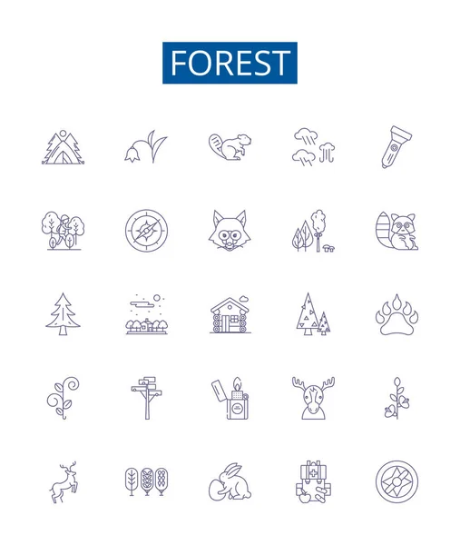 Ikony Leśne Ustawione Kolekcja Projektowa Woodland Drzew Dżungli Gaju Krzewów — Wektor stockowy