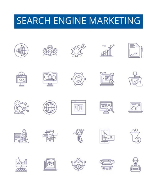 Suchmaschinen Marketing Linie Symbole Zeichen Gesetzt Designsammlung Von Sem Seo — Stockvektor