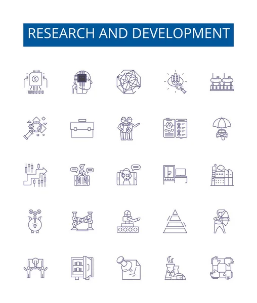 Σήμανση Εικονιδίων Γραμμής Έρευνας Και Ανάπτυξης Design Collection Research Development — Διανυσματικό Αρχείο