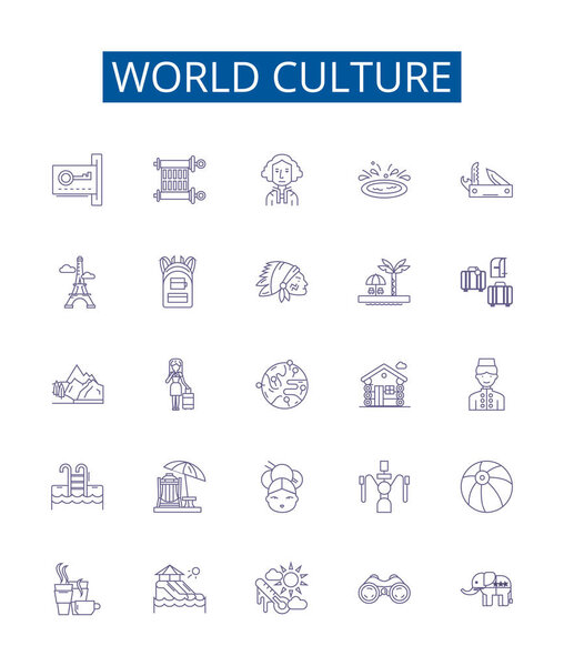 Знаки всемирной культурной линии установлены. Коллекция дизайна векторных концептуальных иллюстраций культуры, мира, разнообразия, традиций, народов, норм, искусства, языка