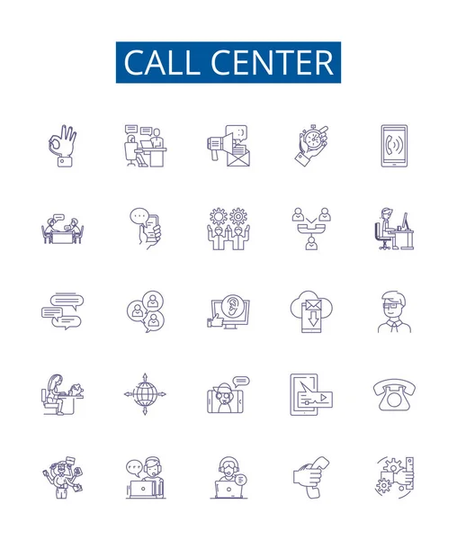 呼叫中线图标设置 设计收集呼叫中心 呼叫中心 呼叫中心操作员 电话营销 语音邮件 现场聊天 代理概要向量概念示例 — 图库矢量图片