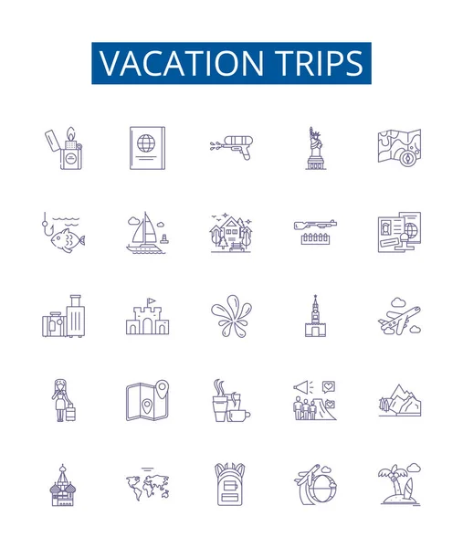 Viajes Vacaciones Línea Iconos Signos Establecidos Diseño Colección Vacaciones Excursiones — Archivo Imágenes Vectoriales