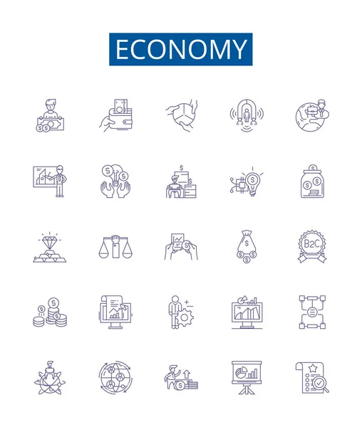 Economy Line Icons Signs Set Design Collection Finance Exchange Trade — Stock Vector