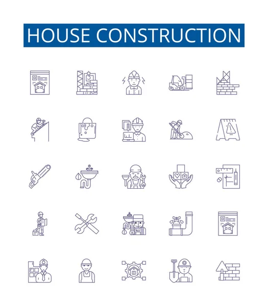 Σπίτι Κατασκευή Γραμμή Εικονίδια Πινακίδες Που Design Collection Building Construction — Διανυσματικό Αρχείο