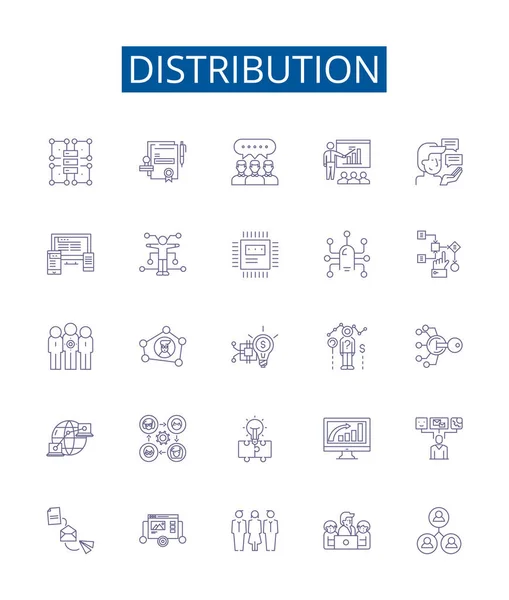 Distribution Line Icons Signs Set Design Collection Distribute Disseminate Allocate — Stock Vector