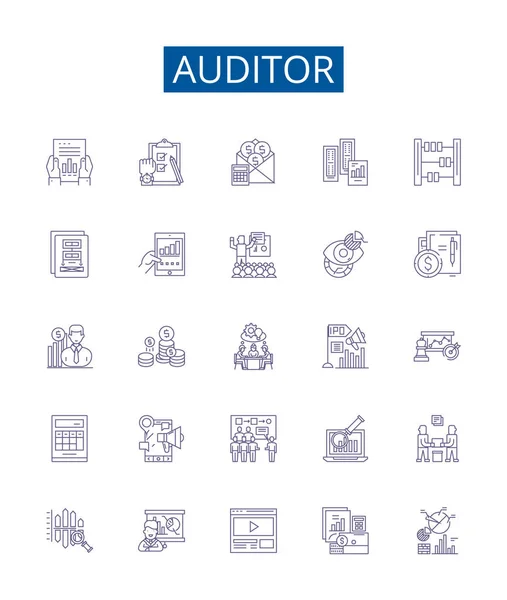 Auditor Line Icons Signs Set Design Collection Auditor Assessor Examiner — Stock Vector