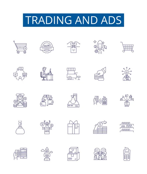 Εμπορία Και Διαφημίσεις Γραμμή Εικονίδια Πινακίδες Που Design Collection Trade — Διανυσματικό Αρχείο
