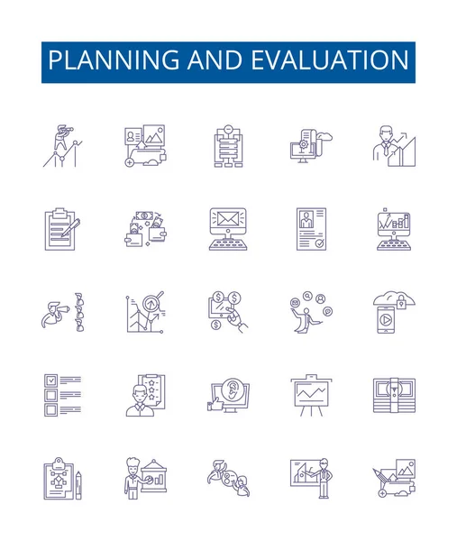 Ikony Linii Planowania Oceny Ustawione Zbiór Projektów Dotyczących Planowania Oceny — Wektor stockowy