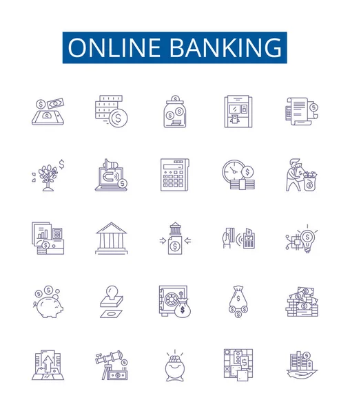 Online Bancaire Lijn Pictogrammen Tekenen Ingesteld Design Collectie Van Banking — Stockvector