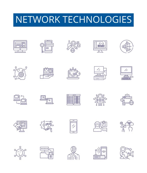 Набор Иконок Сетевых Технологий Коллекция Проектов Сетей Технологий Lan Wan — стоковый вектор