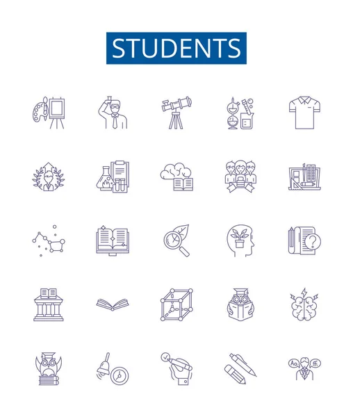 Uczniowie Ustawiają Ikony Kolekcja Projektowa Studentów Uczniów Uczniów Trenerzy Uczeni — Wektor stockowy