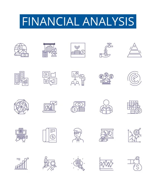 財務分析ラインアイコンが設定されています キャッシュフロー 資金調達 収益性 流動性 会計アウトラインのベクトルコンセプトイラストのデザインコレクション — ストックベクタ