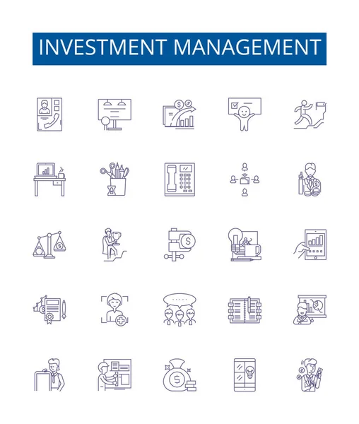 Набір Значків Лінії Управління Інвестиціями Колекція Дизайну Інвестицій Управління Багатство — стоковий вектор