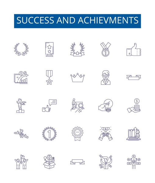 Success Achievments Line Icons Signs Set Design Collection Achievement Success — Stock Vector
