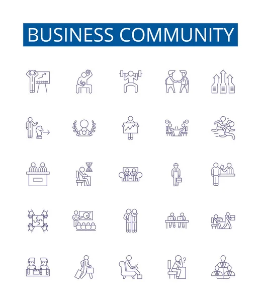 Business Community Lijn Pictogrammen Borden Ingesteld Design Collectie Van Business — Stockvector