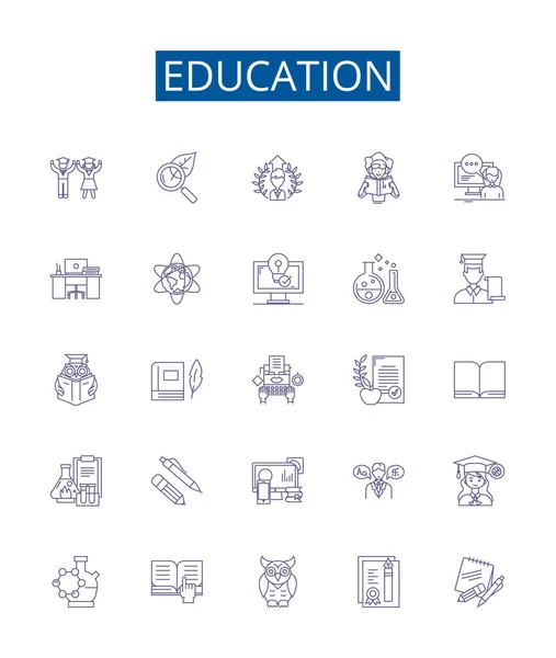 Línea Educación Iconos Letreros Establecidos Diseño Colección Aprendizaje Escuelas Superior — Archivo Imágenes Vectoriales