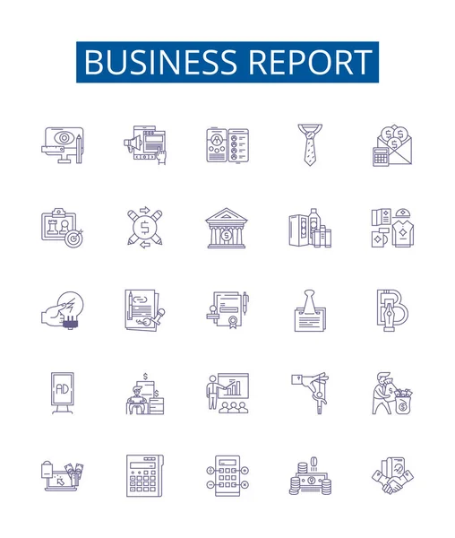 Linha Relatório Negócios Ícones Sinais Definidos Desenho Coleção Negócios Relatório — Vetor de Stock