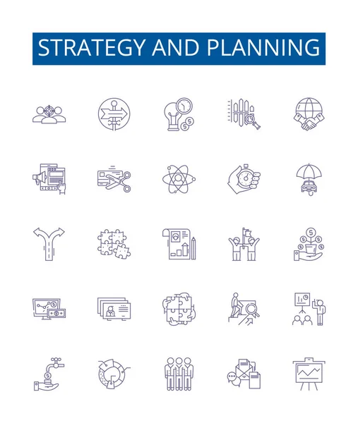Σφραγίδα Εικονίδια Γραμμής Στρατηγικής Και Σχεδιασμού Σχεδιασμός Συλλογής Της Στρατηγικής — Διανυσματικό Αρχείο