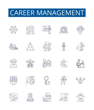 Career management line icons signs set. Design collection of Coaching, Planning, Networking, Mentoring, Education, Research, Analysis, Goal setting outline vector concept illustrations clipart