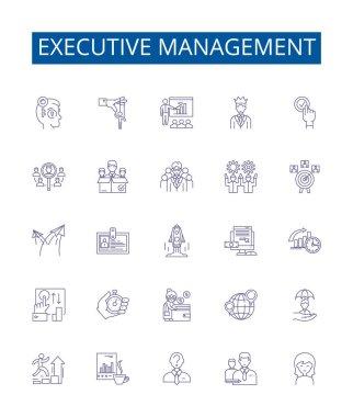 Yönetici yönetim çizgisi simgeleri ayarlandı. Liderlik, Yöneticiler, Karar Verme, Yöneticiler, Planlama, Strateji, Düzenleme, Tasarım tasarım tasarımı