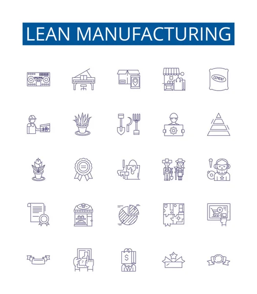 Lean Manufacturing Line Icons Zeichen Gesetzt Designkollektion Von Six Sigma — Stockvektor
