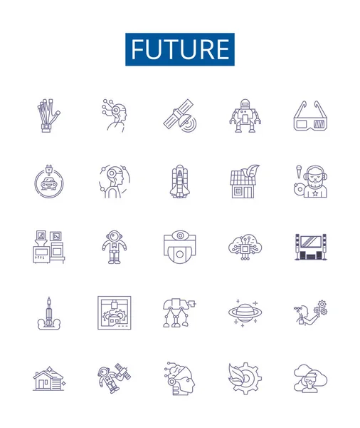 Future Line Icons Signs Set Design Collection Futurity Prospect Later — Stock Vector