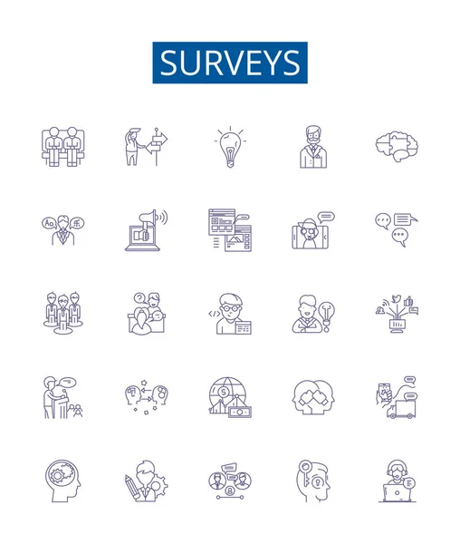 Surveys Line Icons Signs Set Design Collection Survey Polls Questionnaires — Stock Vector