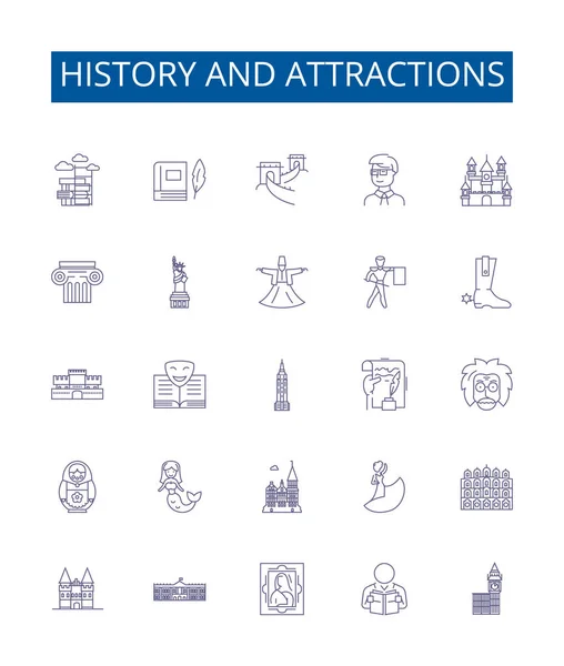历史和景点线图标设置 历史文物 旅游景点 古迹设计资料概览 — 图库矢量图片