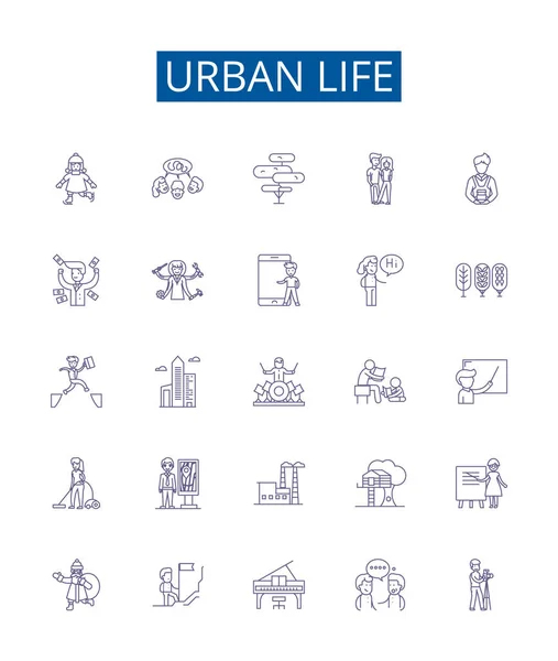 Urbane Lebenslinien Symbole Werden Gesetzt Designsammlung Von Urban Life City — Stockvektor
