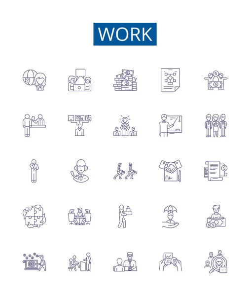 Línea Trabajo Iconos Signos Establecidos Diseño Colección Trabajo Trabajo Esfuerzo — Vector de stock