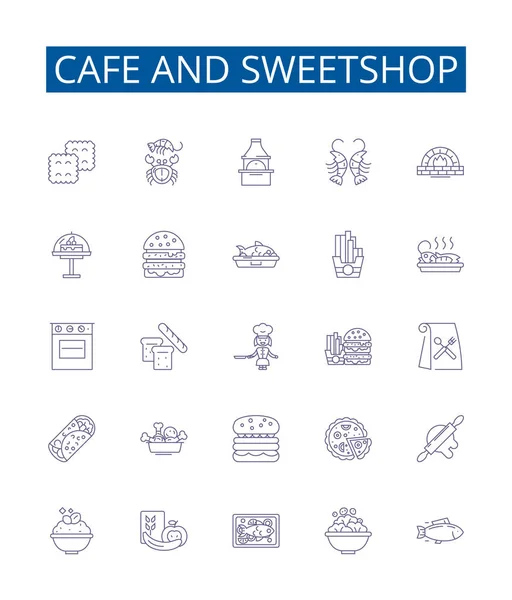 Conjunto Letreros Iconos Línea Café Dulcería Diseño Colección Café Sweetshop — Vector de stock