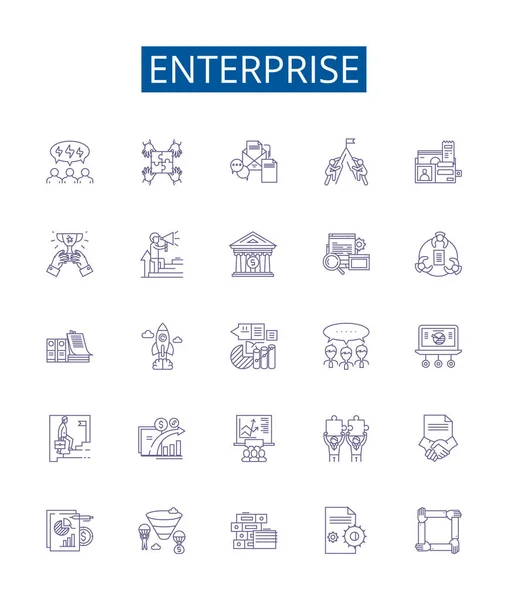 Iconos Línea Enterprise Listos Diseño Colección Enterprise Negocio Empresa Organización — Archivo Imágenes Vectoriales