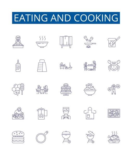 食物和烹调线标志设置 厨房平面图 病媒概念插图设计集 — 图库矢量图片