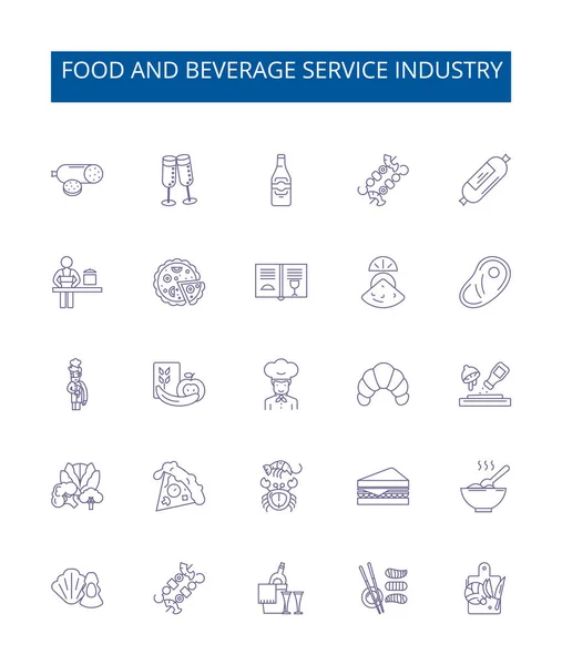 Food Beverage Service Industry Line Icons Signs Set Design Collection — Stock Vector