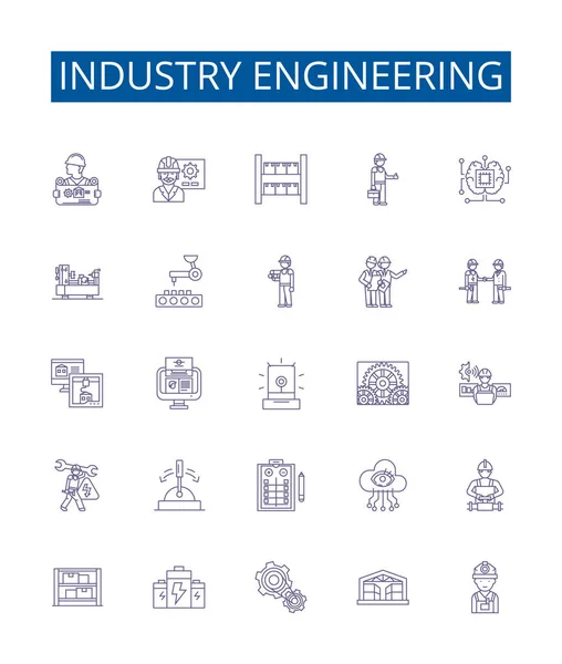 Endüstri Mühendisliği Çizgisi Simgeleri Ayarlandı Endüstriyel Mühendislik Üretim Üretim Otomasyon — Stok Vektör