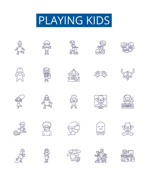 Hraní Dětských Řádek Ikon Značky Nastaveny Design Kolekce Děti Děti — Stockový vektor