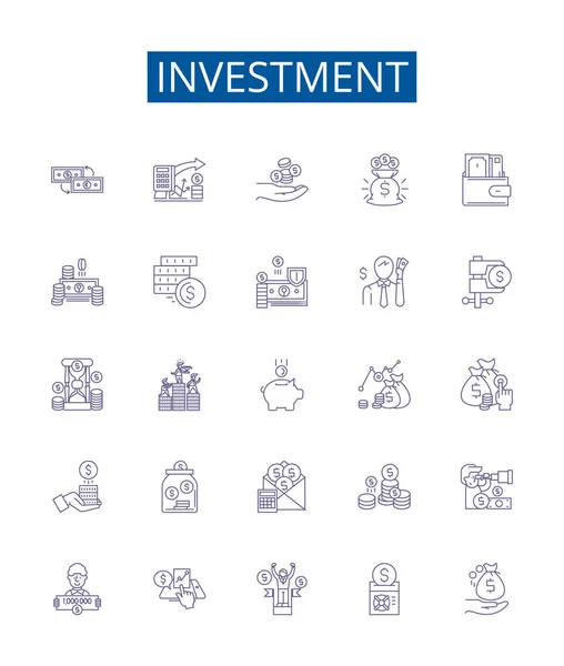Investitionslinie Symbole Zeichen Gesetzt Designsammlung Von Fonds Sparen Kapital Einlagen — Stockvektor