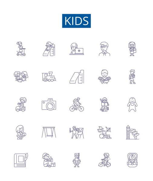 Niños Línea Iconos Signos Conjunto Colección Diseño Niños Niños Pequeños — Archivo Imágenes Vectoriales