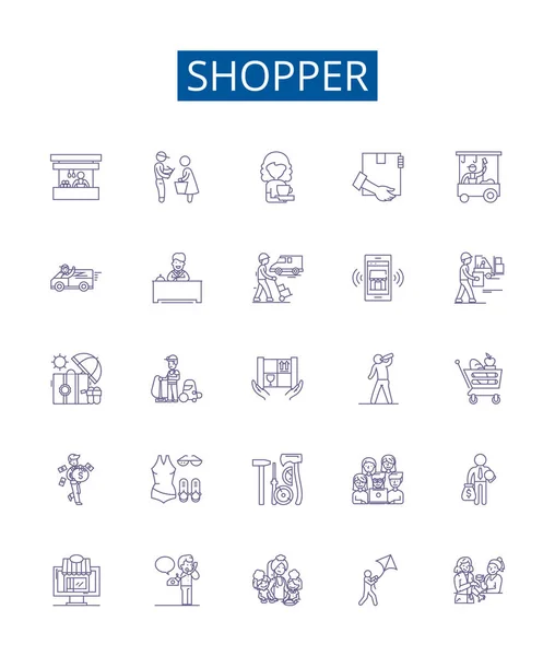 Conjunto Letreros Iconos Línea Comprador Diseño Colección Shopper Comprador Consumidor — Vector de stock