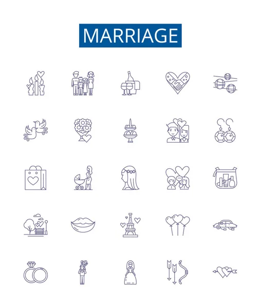 Línea Matrimonio Iconos Signos Establecidos Diseño Colección Nupcias Unión Matrimonio — Archivo Imágenes Vectoriales