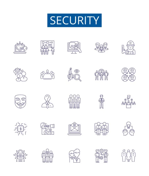 Security Line Icons Signs Set Design Collection Secure Safeguard Protect — Stock Vector