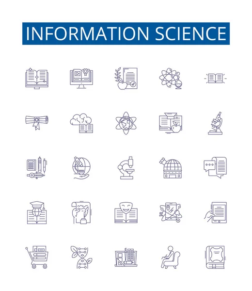 Informationswissenschaft Linie Symbole Zeichen Gesetzt Designsammlung Von Informationen Wissenschaft Daten — Stockvektor