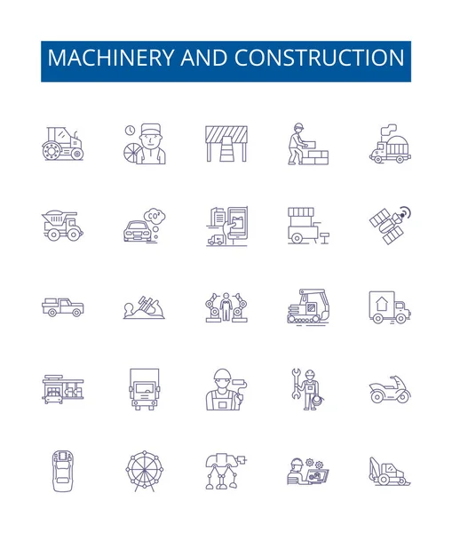 Μηχανήματα Και Γραμμή Κατασκευής Εικονίδια Πινακίδες Που Συλλογή Σχεδίασης Μηχανημάτων — Διανυσματικό Αρχείο