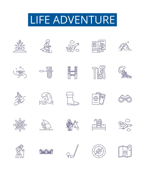 Vida Aventura Línea Iconos Signos Establecidos Colección Diseño Journey Exploración — Vector de stock