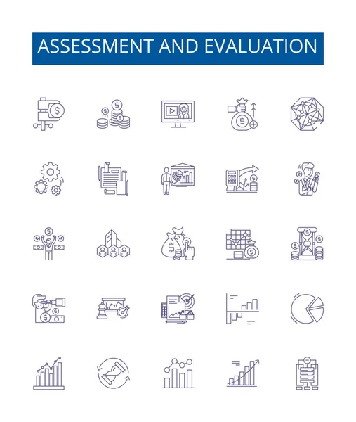 Assessment Evaluation Line Icons Signs Set Design Collection Assessment Evaluation — Stock Vector