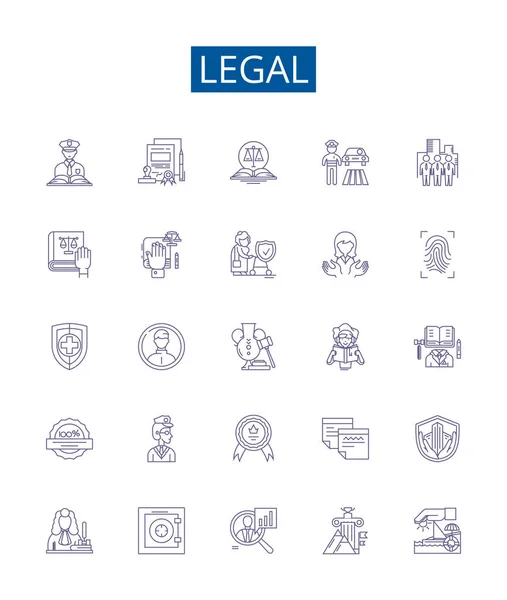 Línea Legal Iconos Letreros Establecidos Diseño Colección Legítimo Justo Legítimo — Archivo Imágenes Vectoriales