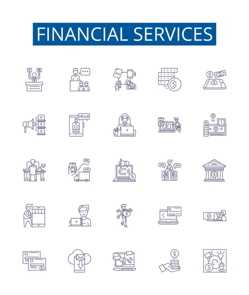Ikony Linii Usług Finansowych Ustawione Projektowanie Kolekcji Finanse Bankowość Kredyty — Wektor stockowy