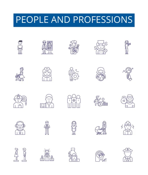 People and professions line icons signs set. Design collection of People, Professions, Nurse, Teacher, Lawyer, Pilot, Chef, Artist outline vector concept illustrations