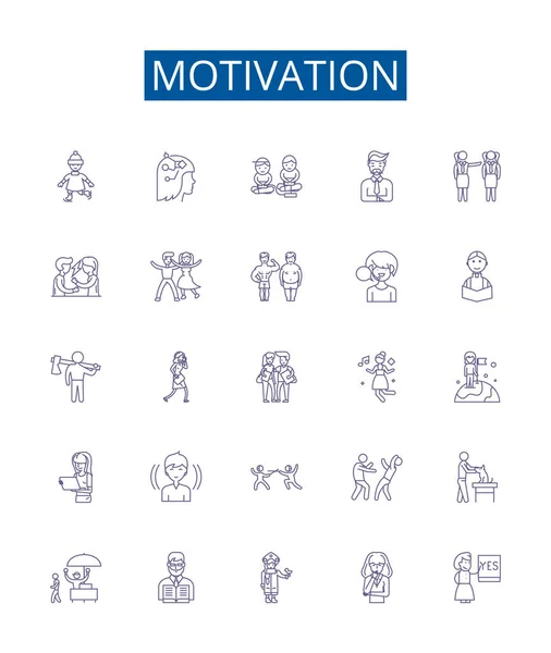 Motivation Line Icons Signs Set Design Collection Inspire Energize Urge — Stock Vector