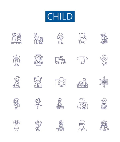 Linea Bambino Icone Segni Set Collezione Design Infant Kid Toddler — Vettoriale Stock